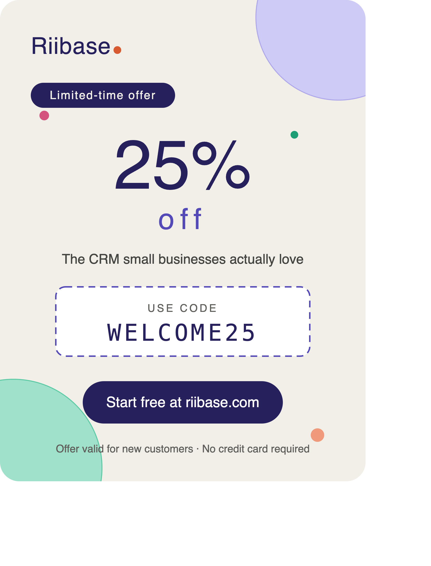 Riibase limited-time offer: 25% off with code WELCOME25